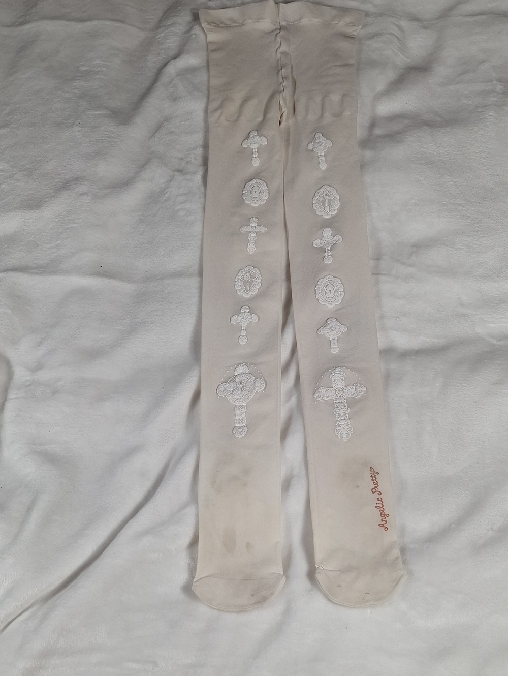 Angelic Pretty White Cross Print Tights | Holy Lolita Accessory 🤍✝️